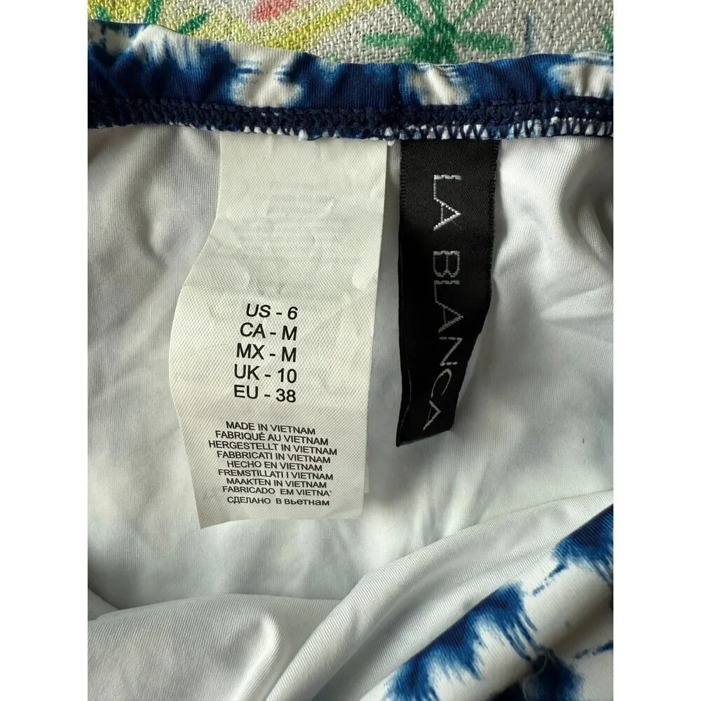 NWT La Blanca Moody Foldover Shirred Midnight Tie Die Bikini Bottom Greece Sz 6